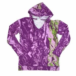 LuLaRoe Eliza Halloween Purple and Green Marble Hoodie Medium